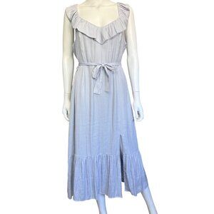 Paige Kiarra Dress Womens L Salt Blue Ruffle Tie Waist Sleeveless Midi NWT
